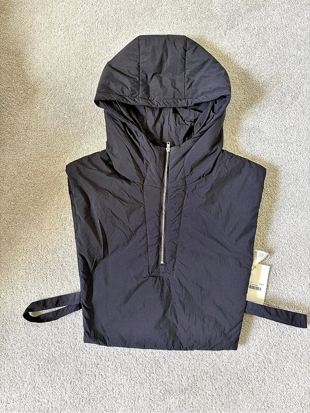 🔥🆕🔥 OAK + FORT Black Hooded Puffer Vest Cropped Half Zip Side Ties One Size